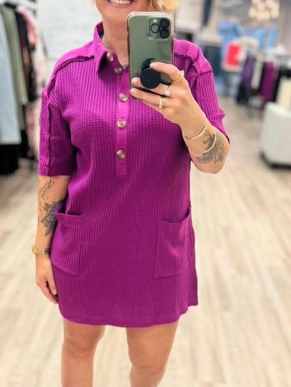 Button-Front Purple Knit Polo Dress / Tunic